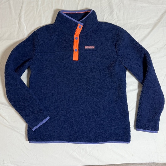Vineyard Vines Other - Vineyard Vines Kids SherpaPullover Quarter Snap Henley Blue & Orange - 14 New